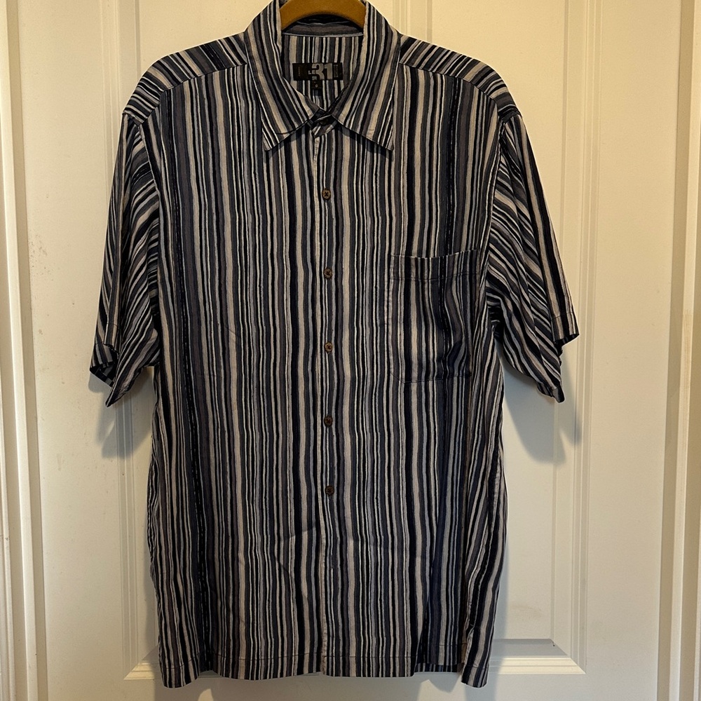 Simon's Exclusive Le31 Navy and White Striped Men's Silk Shirt Size Large